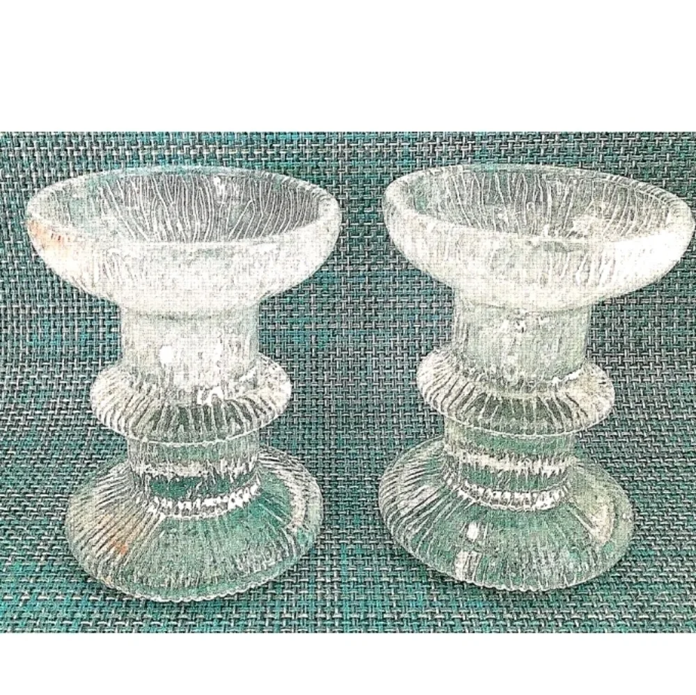 MCM Luminarc Nordic Candle Holders Set of 2 Textured Clear Glass 3.75